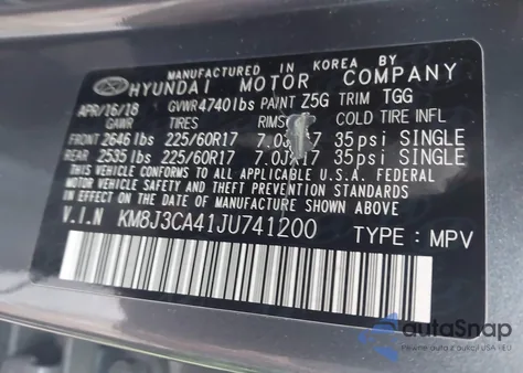 2018 Hyundai Tucson Sel z USA, uszkodzony, nr VIN KM8J3CA41JU741200